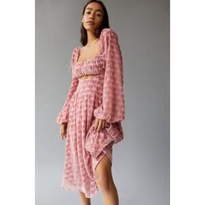 NWT For Love & Lemons Pink Nikki Heart Cutout Velvet Midi Dress Size Small